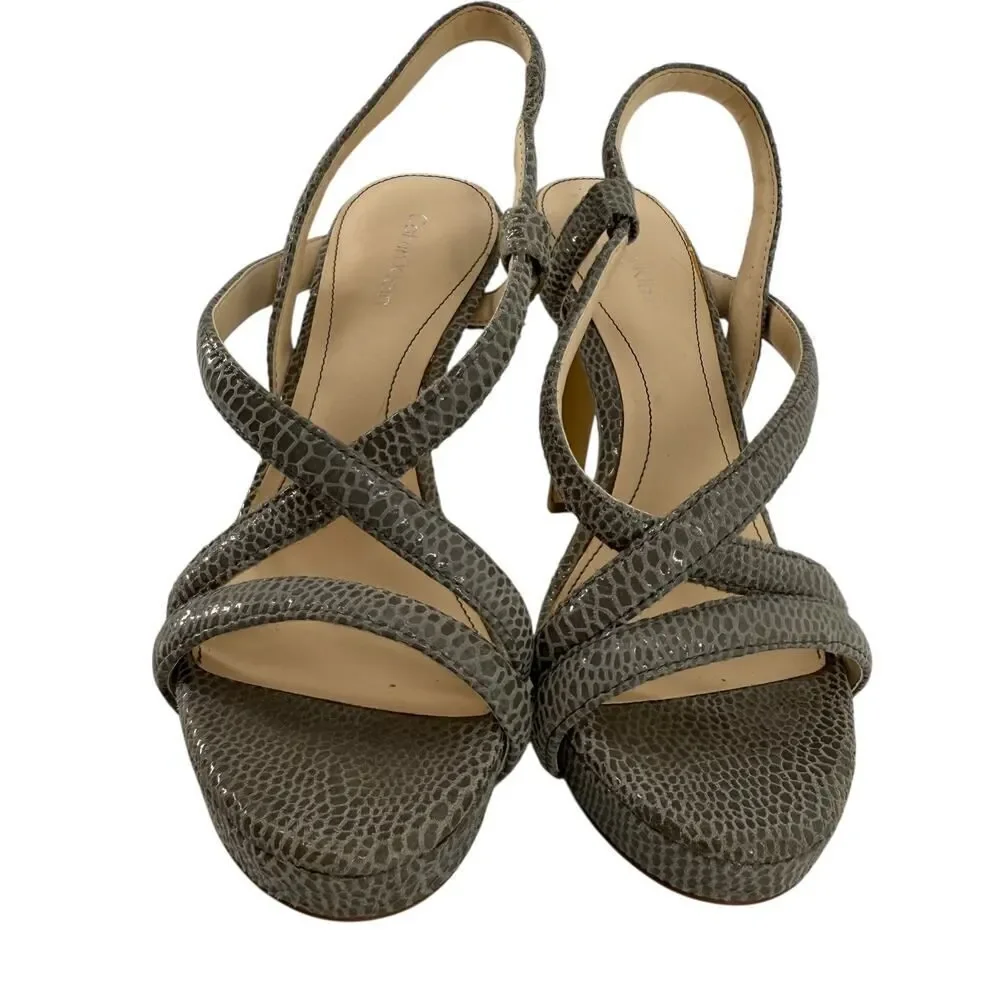 Calvin Klein High Heels Size 5.5 Gray Snakeskin Pattern Platform Prarie Stiletto